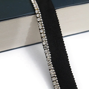 Wholesale Chain lace trim Rhinestone 1.6 cm Sew-On  stretch lace trim Woven tape beaded lace trimmings for dresses