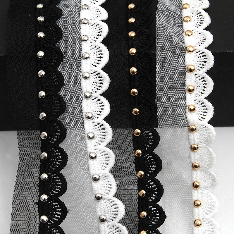 Wholesale 2.8cm Size Studs trim ribbon diy handmade costume dress sewing bead lace trim Design Rivets Trims