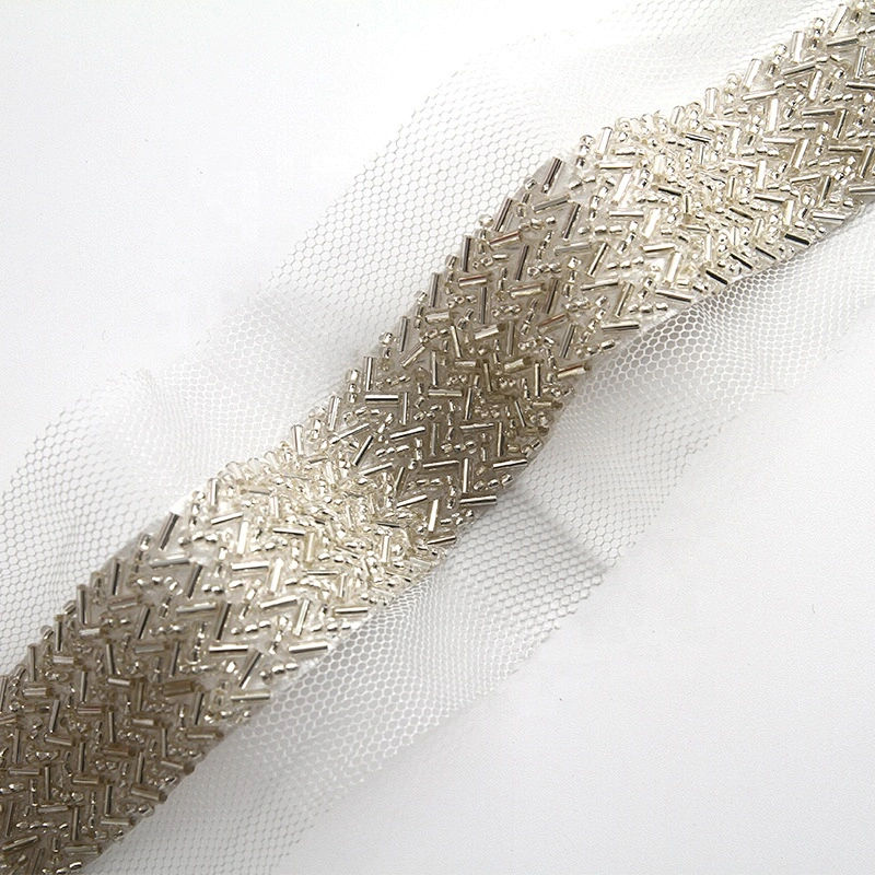 Wholesaleb elegance beaded pearl crystal trim by the yard for dresses