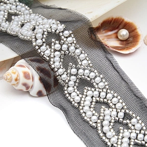 Wholesale Embroidery beaded lace trim 5.2 cm Mesh fabric lace trims beautiful Accessories for dress 3D wedding Designer