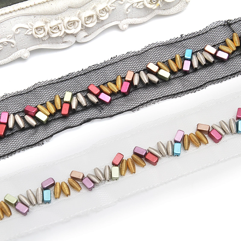 kavatar  wholesale new Handmade Bead lace Embroidered Tulle Trim wedding with Accessories Beads Rhinestones