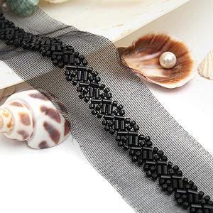 Wholesale Embroidery beaded lace trim 4 cm Mesh fabric lace trims beautiful Accessories for dress 3D wedding Designer