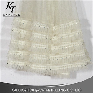 White mesh layers ruffle sequin lace fabric dress material