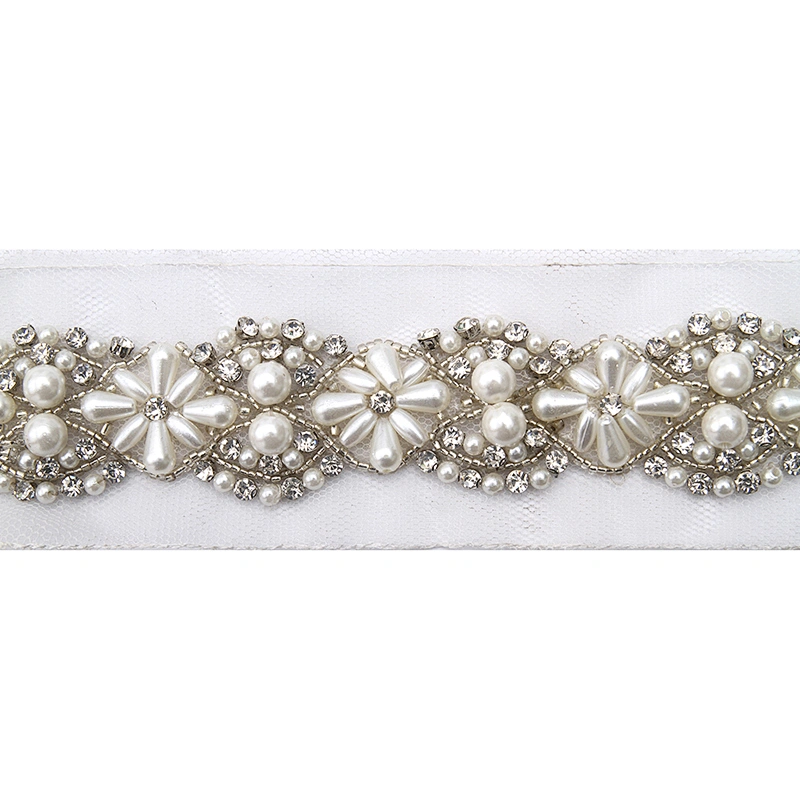 kavatar  wholesale new Handmade Bead lace Embroidered Tulle Trim wedding with Accessories Beads Crystals & Rhinestones