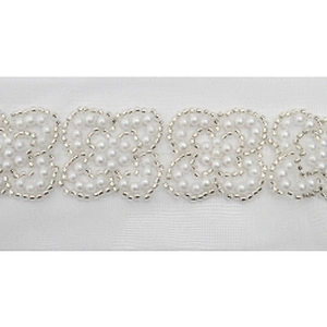 Wholesale Embroidery beaded lace trim 5.8 cm Mesh fabric lace trims beautiful White Accessories for dress 3D wedding Designer