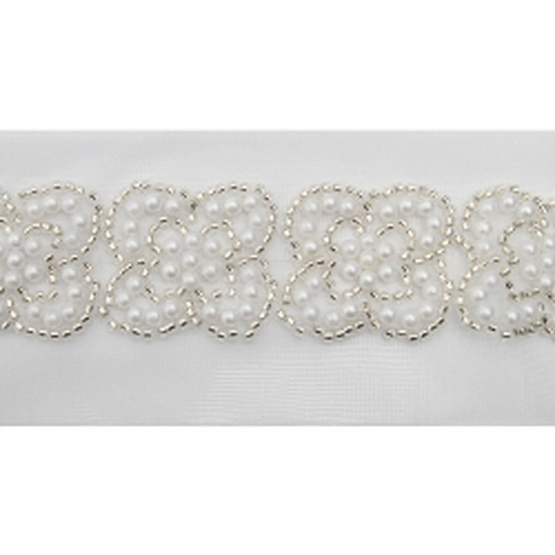 Wholesale Embroidery beaded lace trim 5.8 cm Mesh fabric lace trims beautiful White Accessories for dress 3D wedding Designer