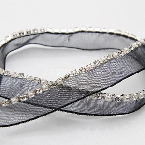 Wholesale Chain lace trim pearl rhinestone 1.1 cm Sew-On lace trim Polyester net mesh Lace trimmings for clothes  Accessories