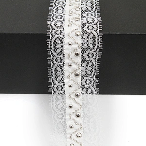 Wholesale Chain lace trim rhinestone 4 cm Sew-On lace trim Polyester net mesh Lace trimmings wedding for clothes  Accessories