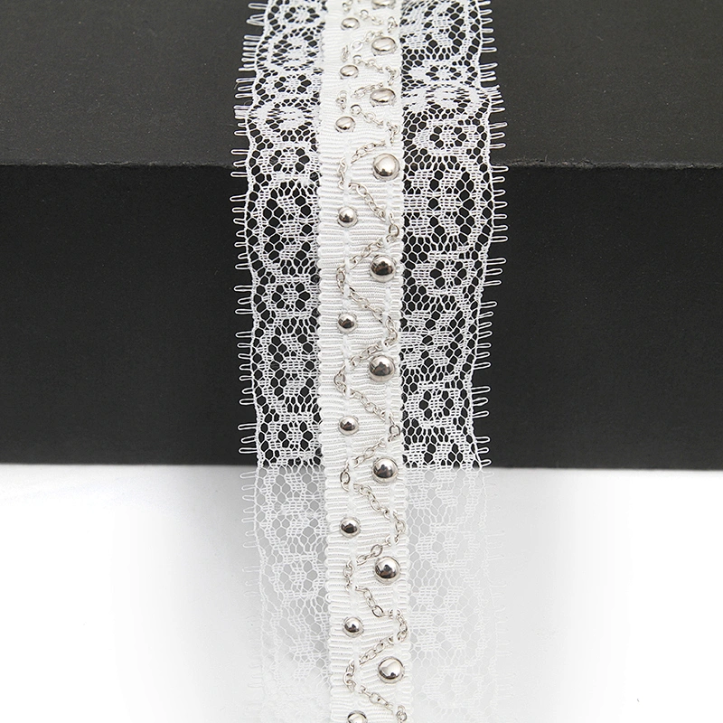 Wholesale Chain lace trim rhinestone 4 cm Sew-On lace trim Polyester net mesh Lace trimmings wedding for clothes  Accessories