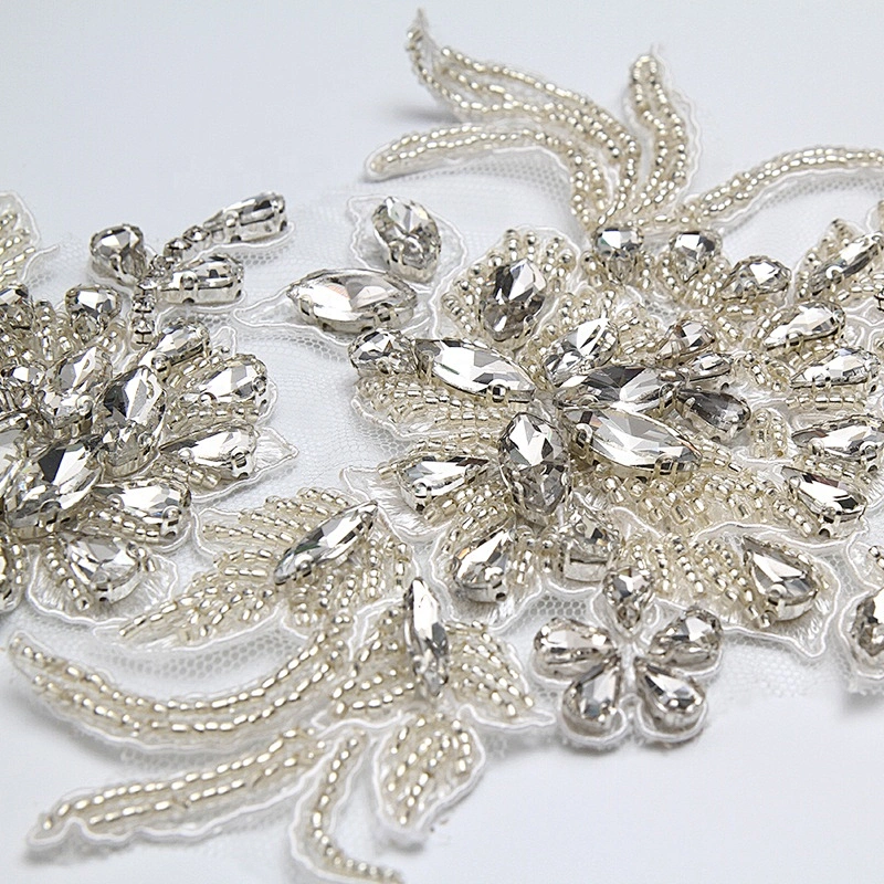 Christmas Cherry Flower Decorative Sew on Rhinestone Beaded Patches Wholesale patches for clothing