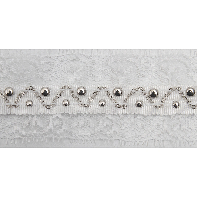 Wholesale Chain lace trim rhinestone 4 cm Sew-On lace trim Polyester net mesh Lace trimmings wedding for clothes  Accessories