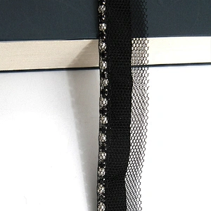 Wholesale Chain lace trim pearl rhinestone 1.8 cm Sew-On lace trim Polyester net mesh Lace trimmings for clothes  Accessories