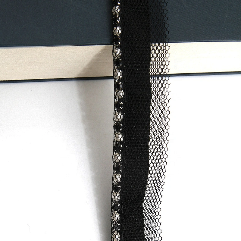 Wholesale Chain lace trim pearl rhinestone 1.8 cm Sew-On lace trim Polyester net mesh Lace trimmings for clothes  Accessories