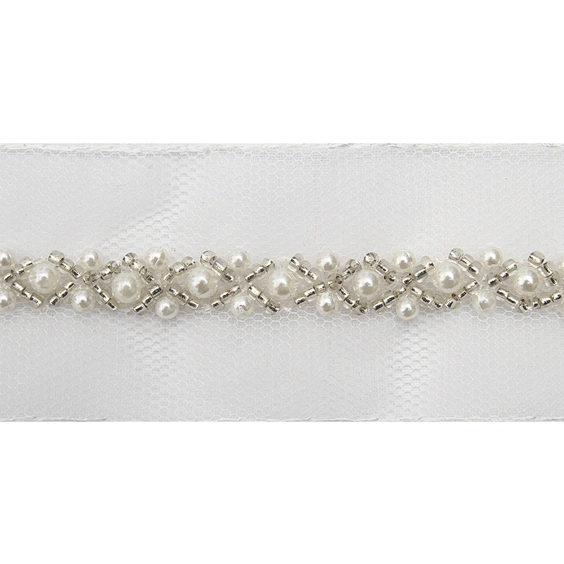 kavatar  wholesale new Handmade Bead lace Embroidered Tulle Trim wedding with Accessories Beads Crystals & Rhinestones