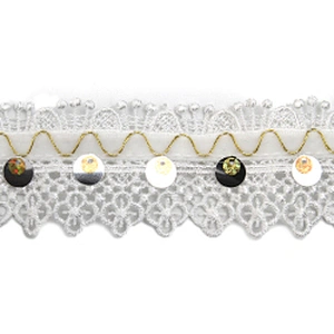 Wholesale sequins Lace Trim Water soluble lace white bridal lace trim Embroidery Sequin Tape For Dress cheap