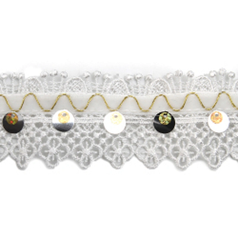 Wholesale sequins Lace Trim Water soluble lace white bridal lace trim Embroidery Sequin Tape For Dress cheap