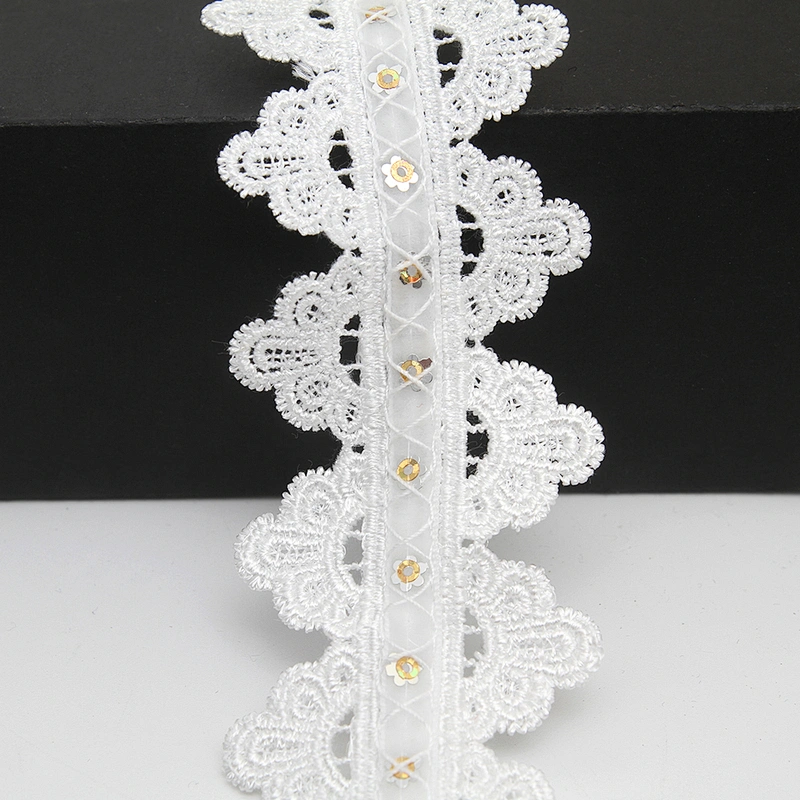 Wholesale sequins Lace Trim Water soluble lace white bridal lace trim Embroidery Sequin Tape For Dress cheap