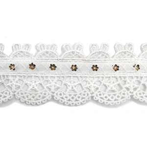 Wholesale sequins Lace Trim Water soluble lace white bridal lace trim Embroidery Sequin Tape For Dress cheap