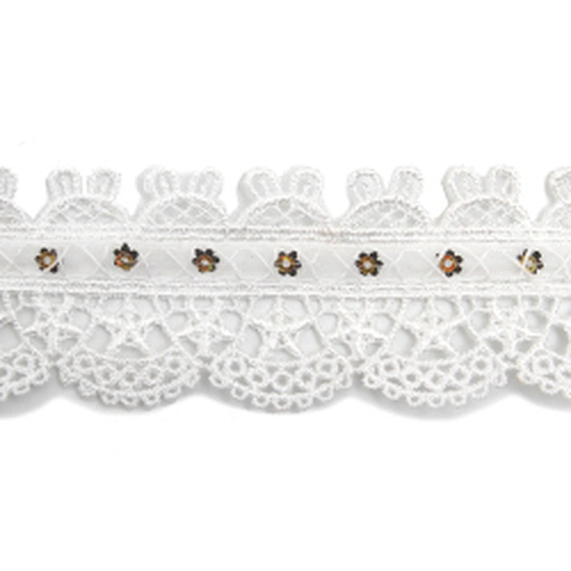 Wholesale sequins Lace Trim Water soluble lace white bridal lace trim Embroidery Sequin Tape For Dress cheap