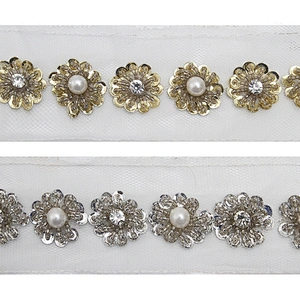 kavatar  wholesale new Handmade Bead lace Embroidered Tulle Trim wedding with Accessories Beads Crystals & Rhinestones