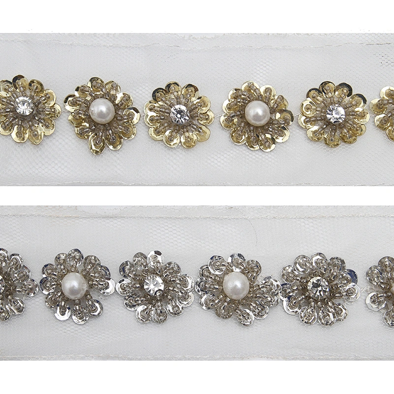 kavatar  wholesale new Handmade Bead lace Embroidered Tulle Trim wedding with Accessories Beads Crystals & Rhinestones