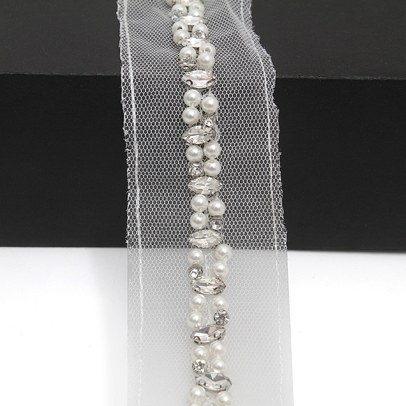 kavatar  wholesale new Handmade Bead lace Embroidered Tulle Trim wedding with Accessories Beads Crystals & Rhinestones