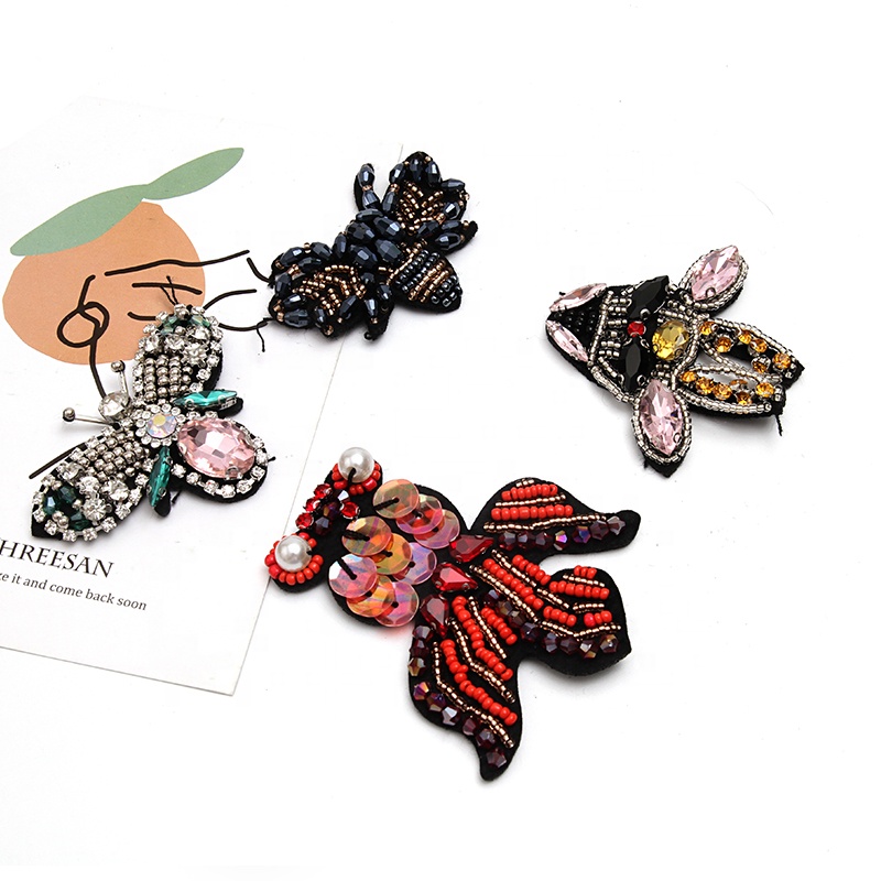 Christmas Cherry Flower Decorative Sew on Rhinestone Beaded Patches Wholesale patches for clothing