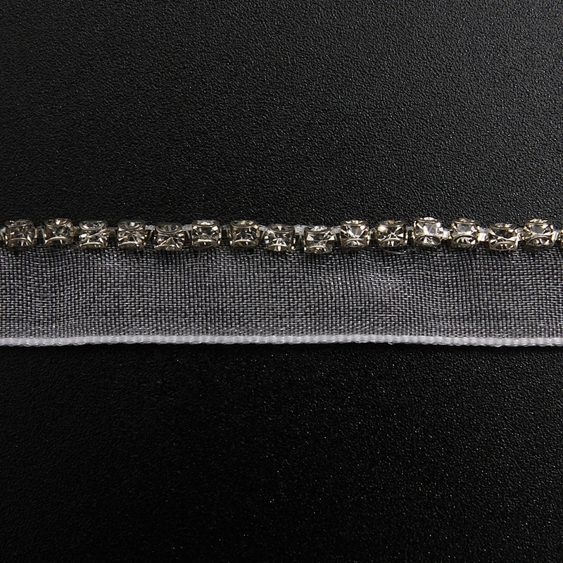 Wholesale Chain lace trim rhinestone 1.1 cm Sew-On lace trim Polyester net mesh Lace trimmings wedding for clothes  Accessories