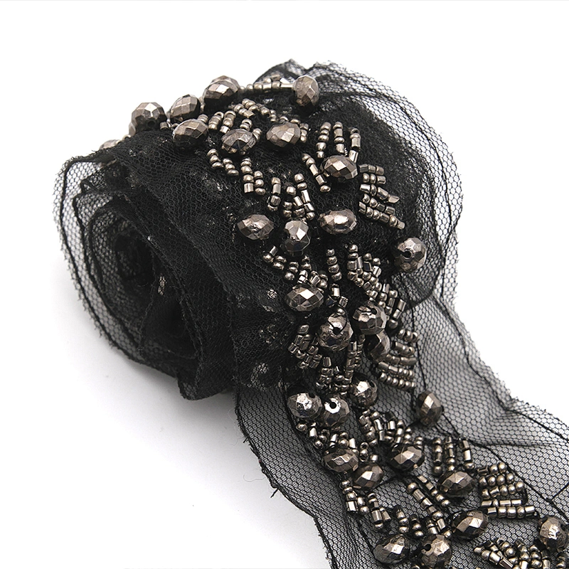 kavatar  wholesale new Handmade Bead lace Embroidered Tulle Trim wedding with Accessories Beads Crystals & Rhinestones