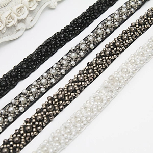 kavatar  wholesale new Handmade Bead lace Embroidered Tulle Trim wedding with Accessories Beads Crystals & Rhinestones