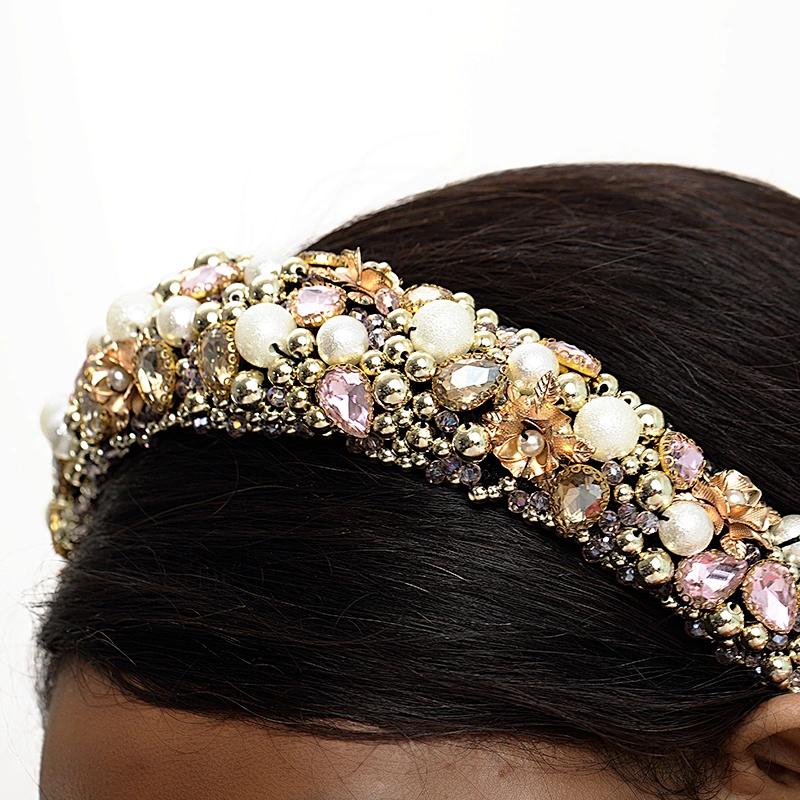 Pink bead headband blue color pearl headband Bridal with hand sewn acrylic bead flower Hairbands bow hairband latest hairband de