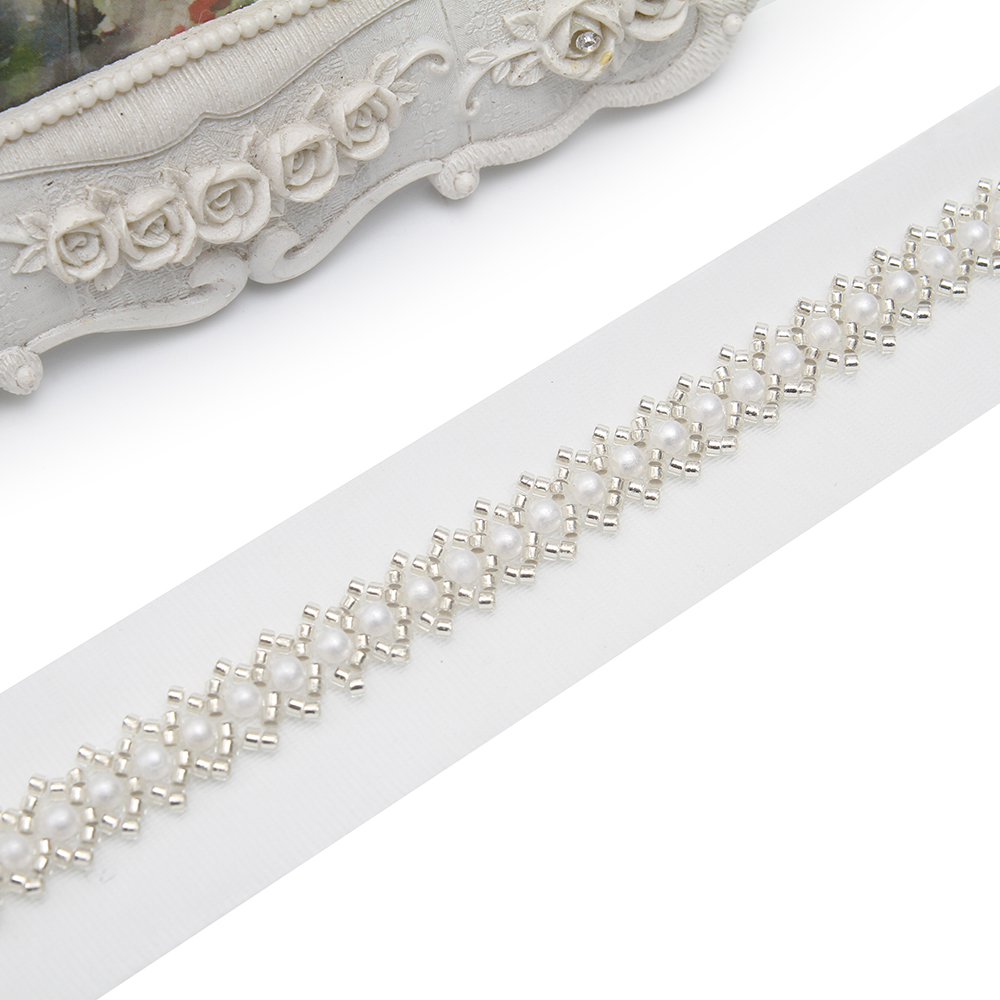 Wholesale Embroidery beaded lace trim 3.8 cm Mesh fabric lace trims beautiful White Accessories for dress 3D wedding Designer