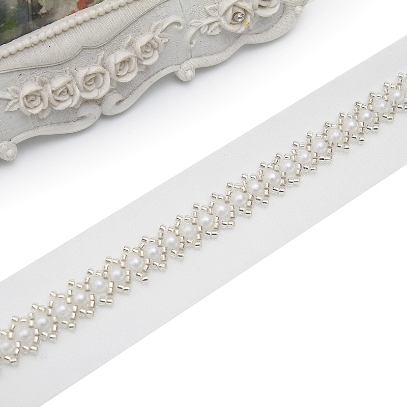 Wholesale Embroidery beaded lace trim 3.8 cm Mesh fabric lace trims beautiful White Accessories for dress 3D wedding Designer