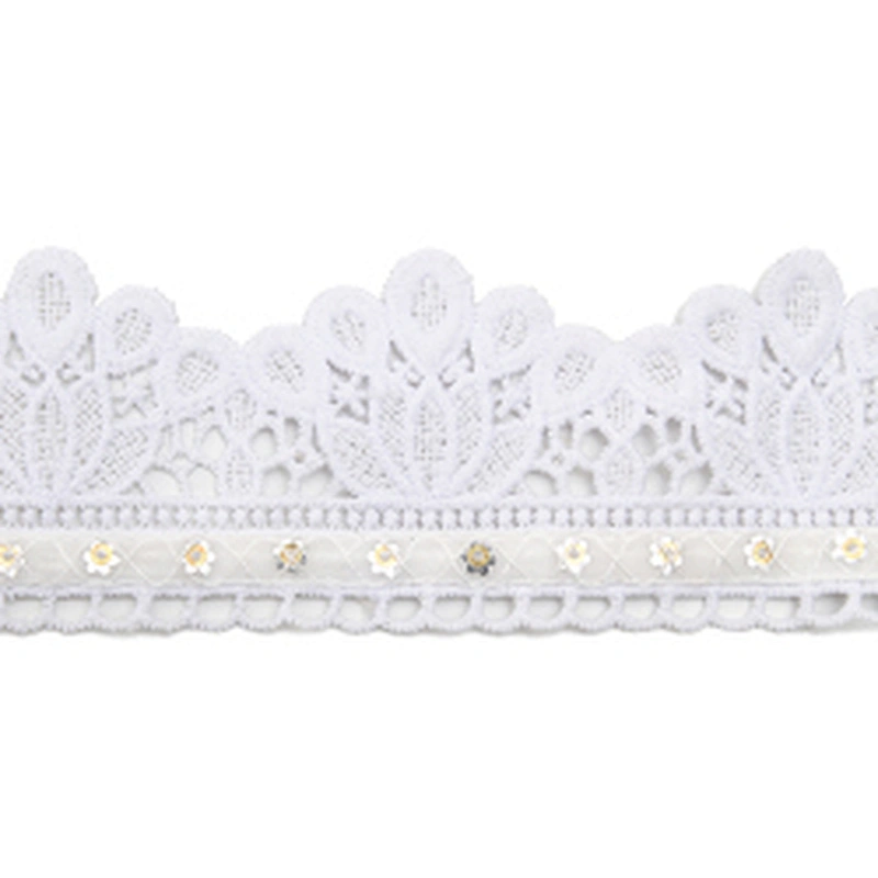 Wholesale sequins Lace Trim Water soluble lace white bridal lace trim Embroidery Sequin Tape For Dress cheap
