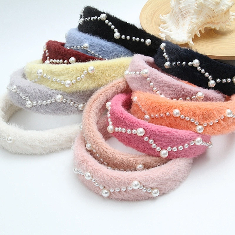 Factory sells colorful hair plush tie elastic creative fluffy fashion hair hoop birthday hairband Cute headband fur headband
