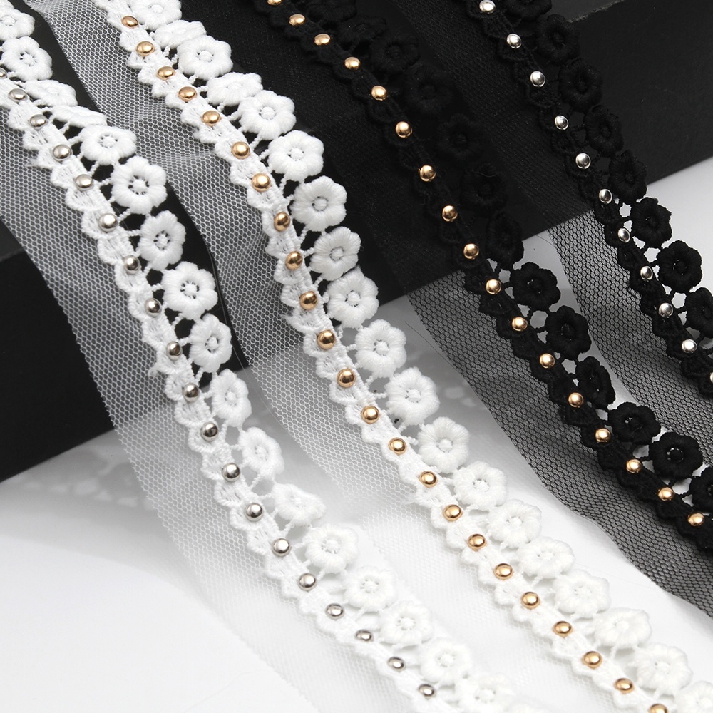 Wholesale 3.3cm Size Studs trim ribbon diy handmade costume dress sewing bead lace trim Design Rivets Trims
