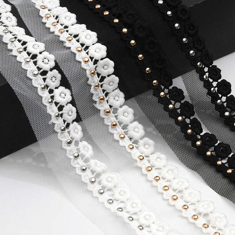 Wholesale 3.3cm Size Studs trim ribbon diy handmade costume dress sewing bead lace trim Design Rivets Trims