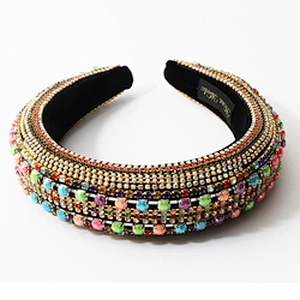 Manufacturers direct colorful beads with blue pearl headband bride with hand sewing Acrylic beads with the latest style bling