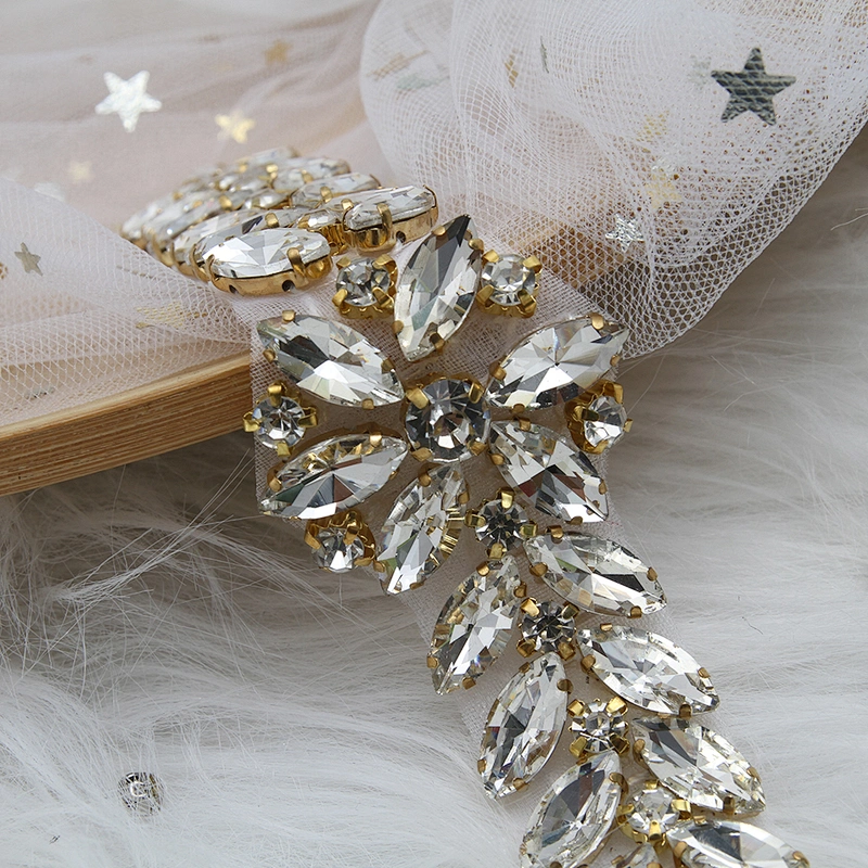 wholesale bling rhinestone trim Accessories  Sew on Hot-fix bodice applique white wedding dress Crystal belt for Bridal Dress