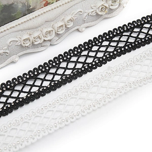 Wholesale Chain lace trim rhinestone 2.4 cm Sew-On lace trim Polyester net mesh Lace trimmings wedding for clothes  Accessories