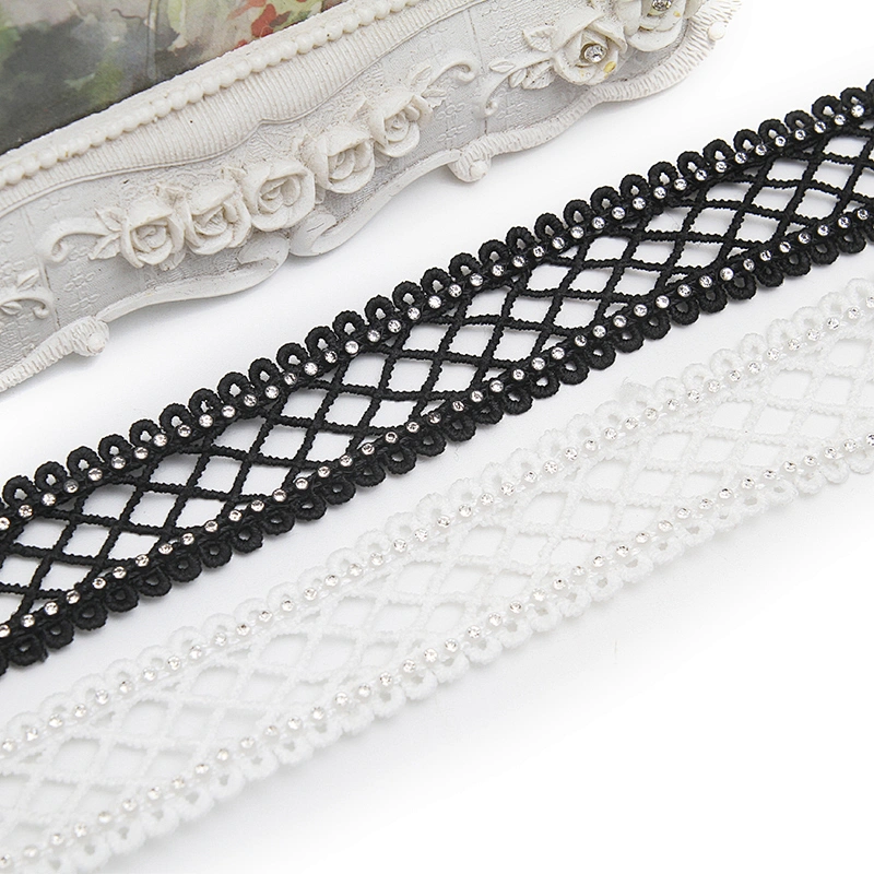 Wholesale Chain lace trim rhinestone 2.4 cm Sew-On lace trim Polyester net mesh Lace trimmings wedding for clothes  Accessories