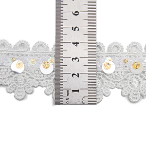 Wholesale sequins Lace Trim Water soluble lace white bridal lace trim Embroidery Sequin Tape For Dress cheap