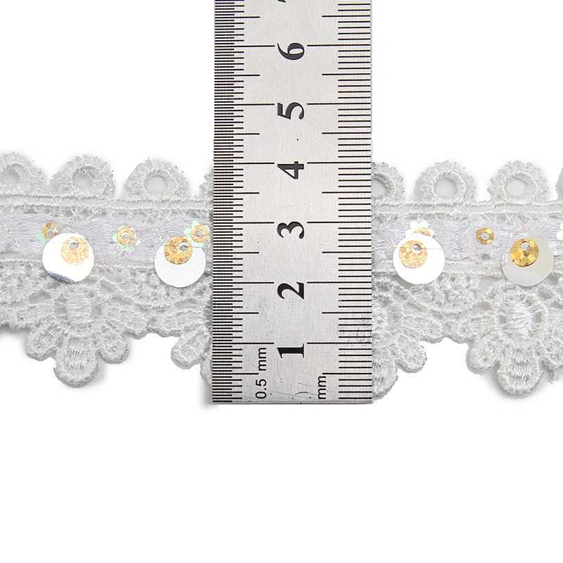Wholesale sequins Lace Trim Water soluble lace white bridal lace trim Embroidery Sequin Tape For Dress cheap