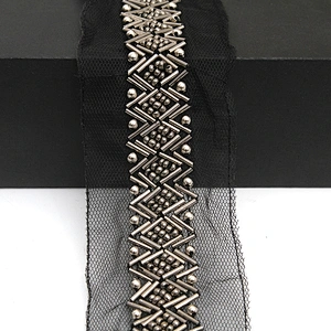 kavatar  wholesale new Handmade Bead lace Embroidered Tulle Trim wedding with Accessories Beads Rhinestones