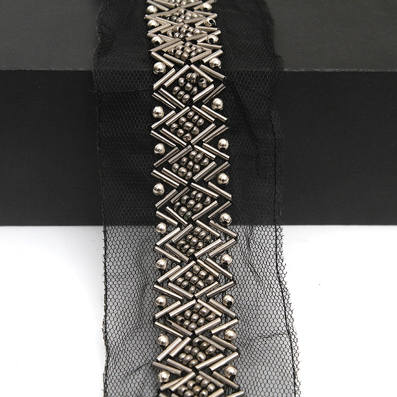 kavatar  wholesale new Handmade Bead lace Embroidered Tulle Trim wedding with Accessories Beads Rhinestones