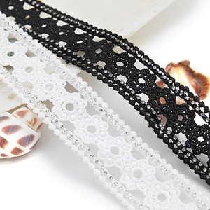 Wholesale Chain lace trim rhinestone 2.8 cm Sew-On lace trim Polyester net mesh Lace trimmings wedding for clothes  Accessories