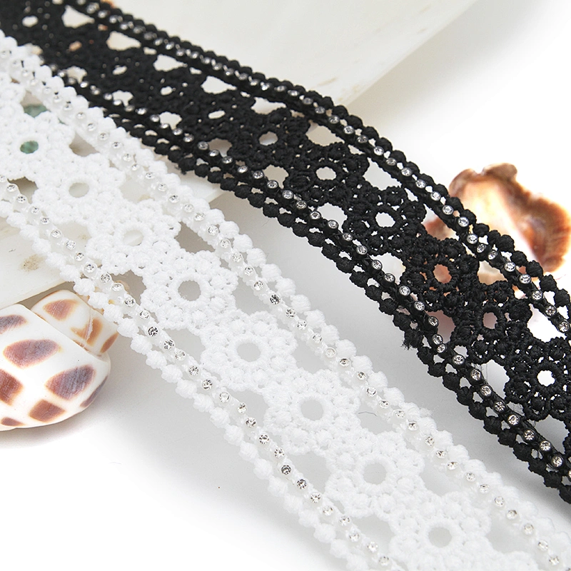Wholesale Chain lace trim rhinestone 2.8 cm Sew-On lace trim Polyester net mesh Lace trimmings wedding for clothes  Accessories
