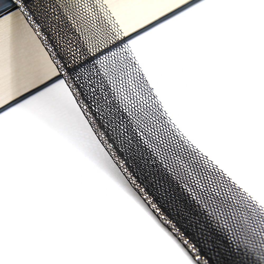 Wholesale Chain lace trim rhinestone 2.1 cm Sew-On lace trim Polyester net mesh Lace trimmings for clothes  Accessories