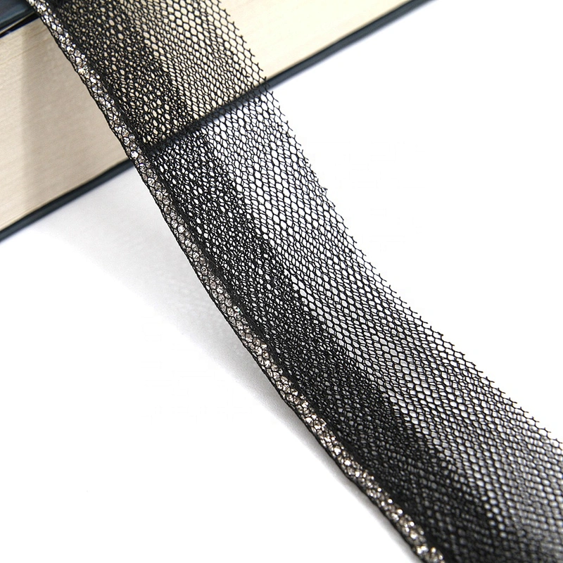 Wholesale Chain lace trim rhinestone 2.1 cm Sew-On lace trim Polyester net mesh Lace trimmings for clothes  Accessories