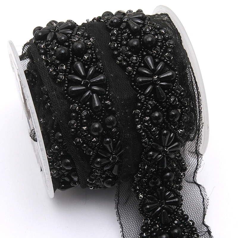 kavatar  wholesale new Handmade Bead lace Embroidered Tulle Trim wedding with Accessories Beads Crystals & Rhinestones